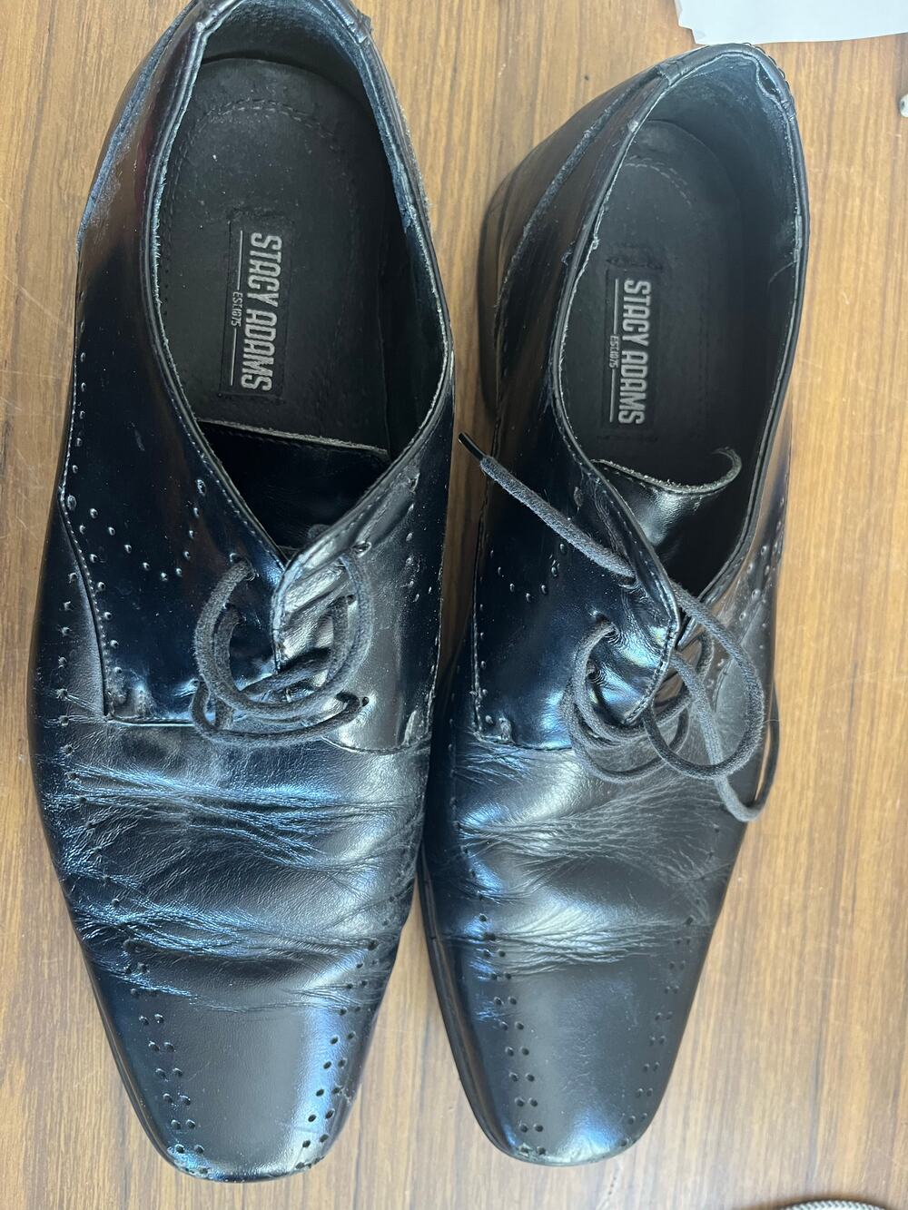 Stacy Adams black leather lace-up dress shoes with perforated brogue detailing